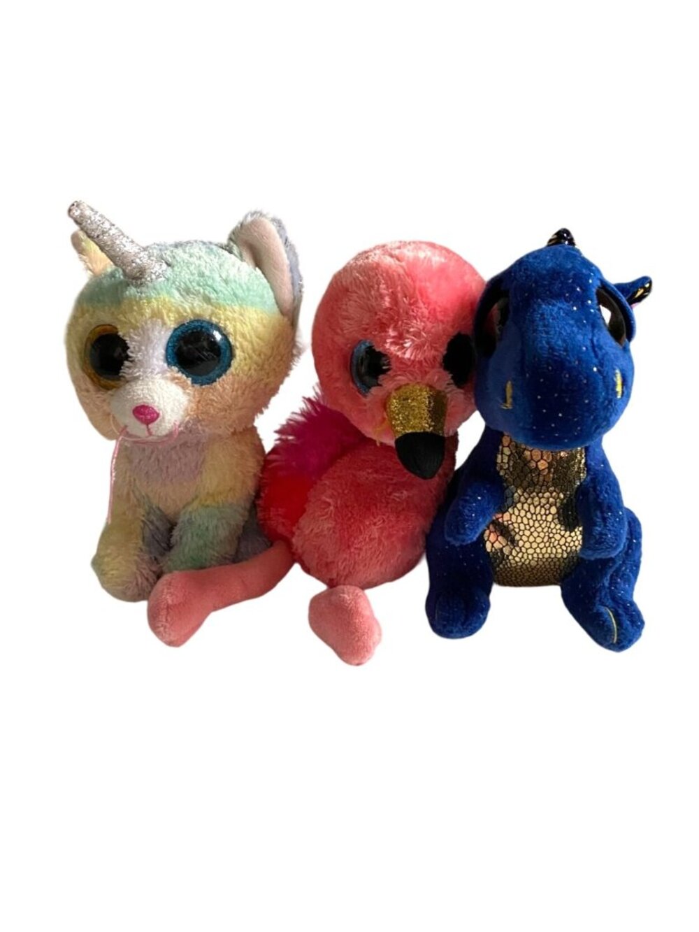 Ty Beanie Boo 3 piece Lot-Gilda Flamingo, A Caticorn, Saffire Dragon-GUC